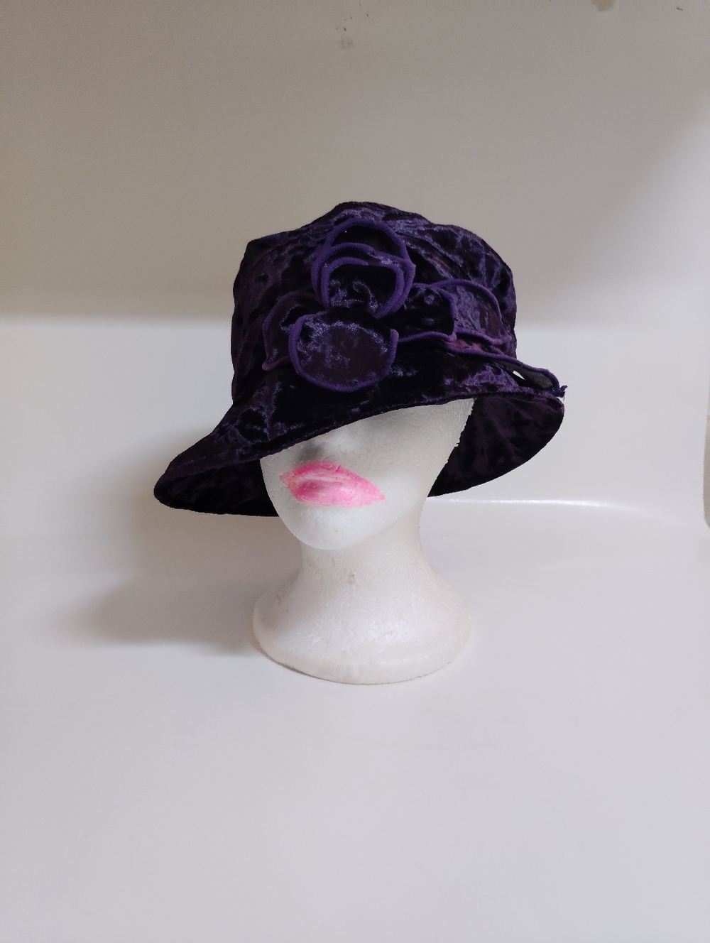 Velvet Floral Accent Cloche Hat in Deep Purple - Picture 3 of 10